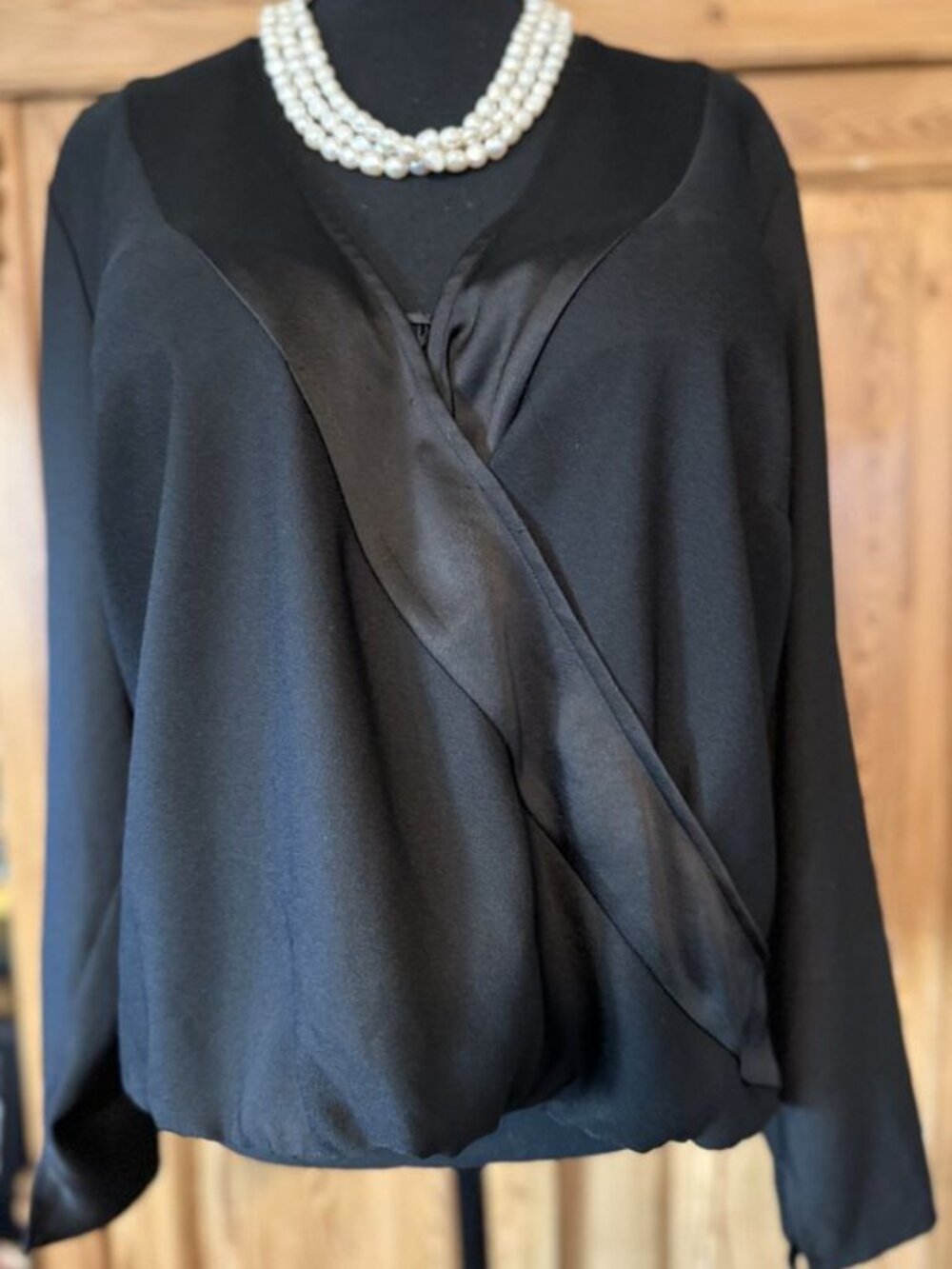 Eloquii Black Sheer-Panel Wrap Blouse Size 18